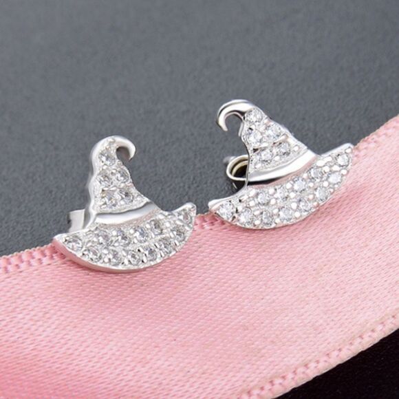 diamond encrusted Zircon Witch Hat Earrings NWT Sterling Silver - Picture 1 of 2